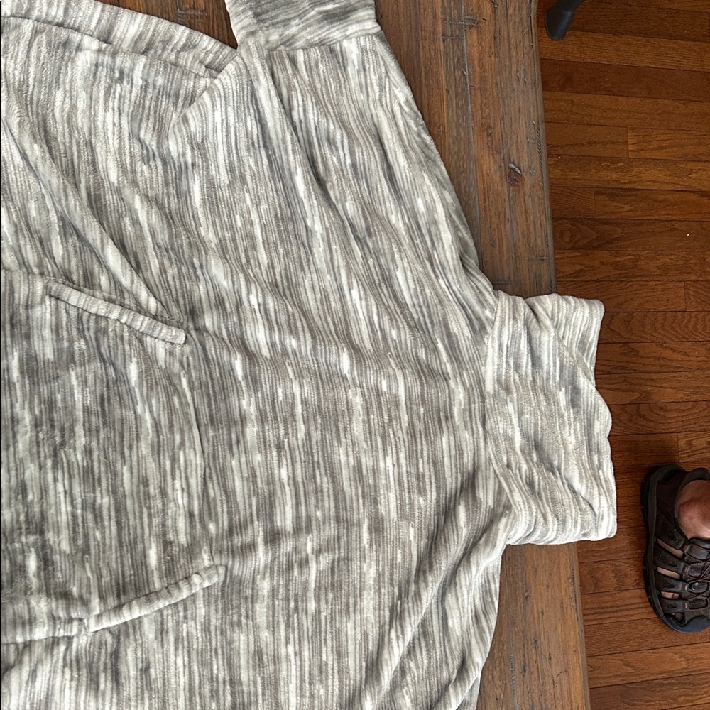HUE Gray and White Striped Hoodie